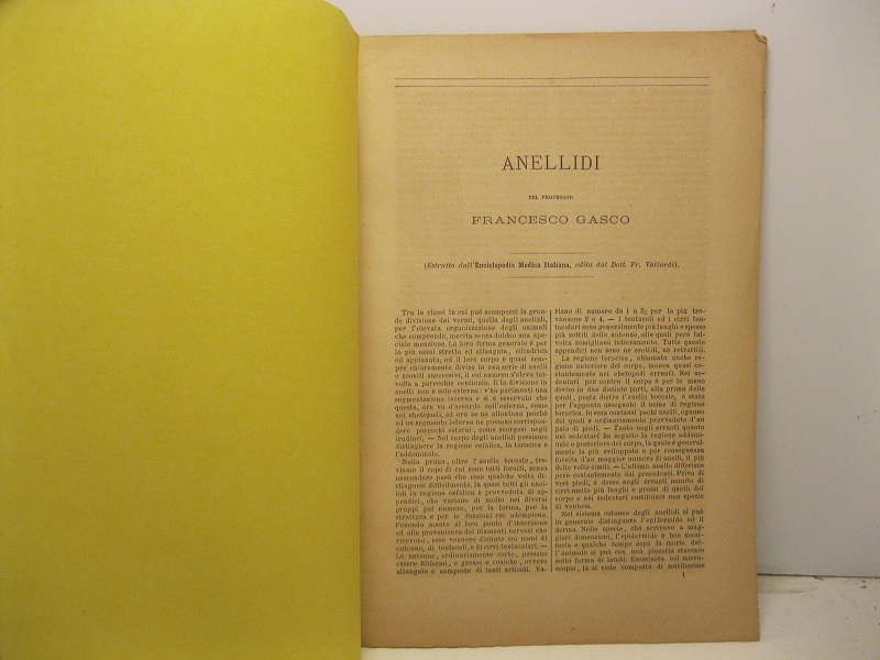 Anellidi. Estratto dall'Enciclopedia Medica Italiana edita dal Dott. Fr. Vallardi